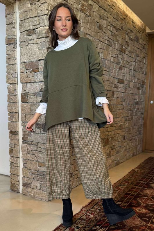 Sola Smart Tech Split Back Peplum Top Khaki